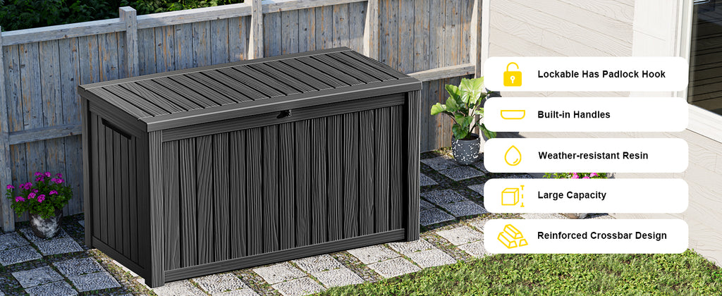 200 Gallon Outdoor Deck Box, Lockable Waterproof Outdoor StoraBoxes For Garden Tools,Indoor Cushions,Accessories Outside StoraResin Weatherproof Container(Black)
