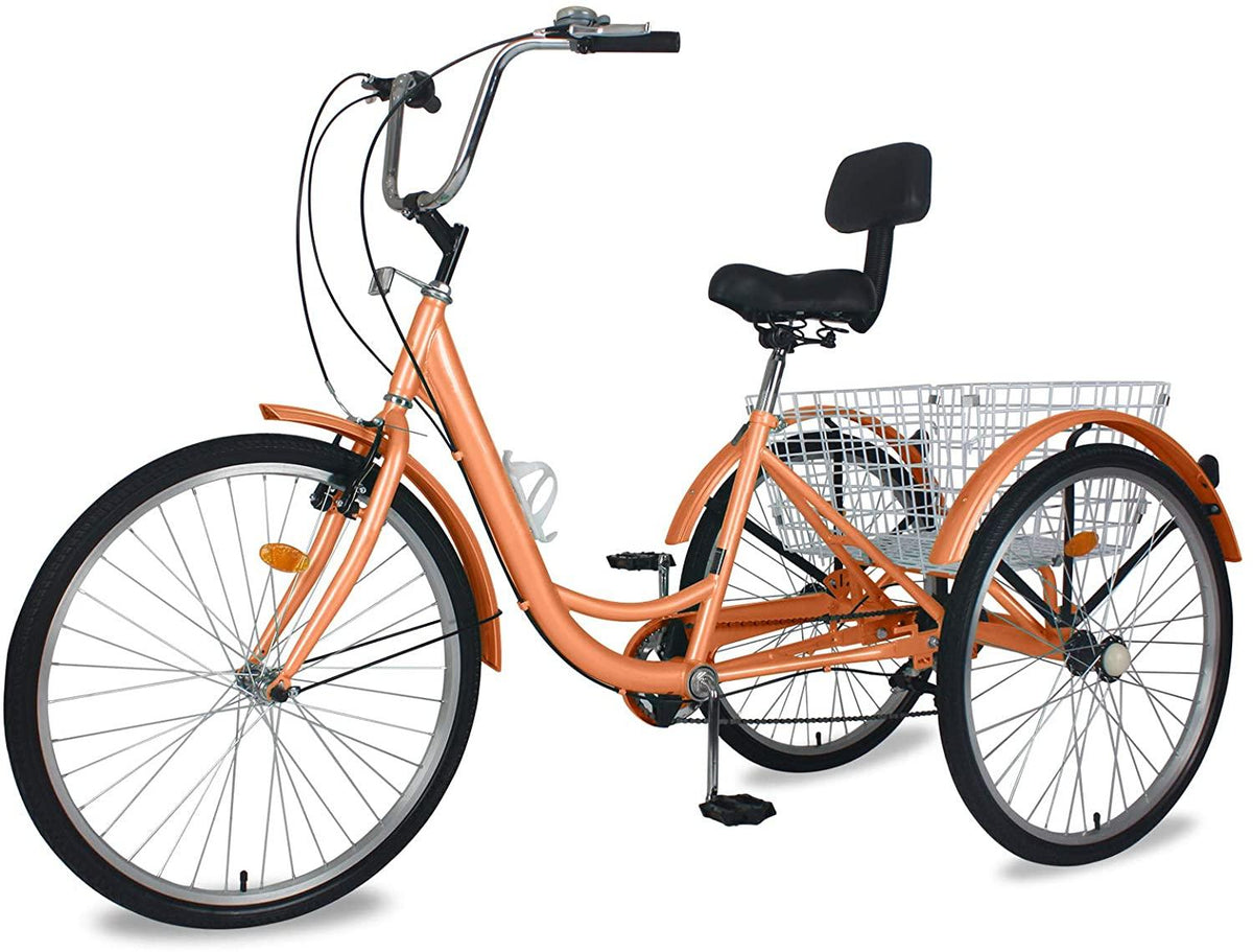 Adult Tricycles, 3 Wheel Bikes for Adults 20/24/26 inch 7 Speed Adult Trikes Bicycles Cruise Trike with Shopping Basket for Seniors, Women, Men (Orange, 26" Wheel/ 7 Speed)