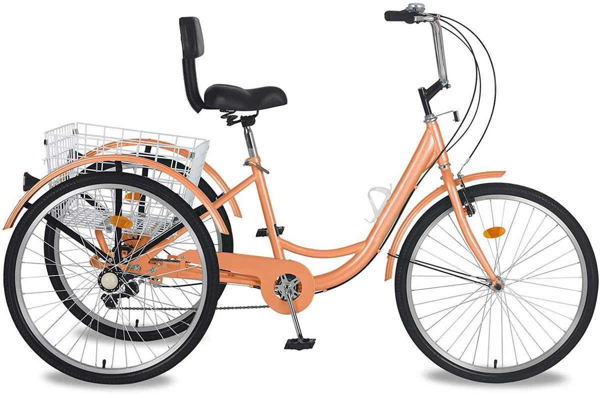 Adult Tricycles, 3 Wheel Bikes for Adults 20/24/26 inch 7 Speed Adult Trikes Bicycles Cruise Trike with Shopping Basket for Seniors, Women, Men (Orange, 26" Wheel/ 7 Speed)