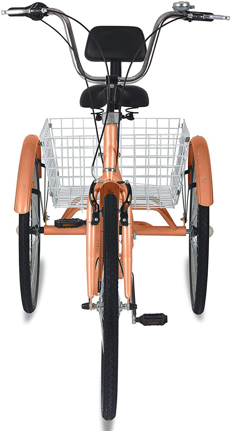 Adult Tricycles, 3 Wheel Bikes for Adults 20/24/26 inch 7 Speed Adult Trikes Bicycles Cruise Trike with Shopping Basket for Seniors, Women, Men (Orange, 26" Wheel/ 7 Speed)