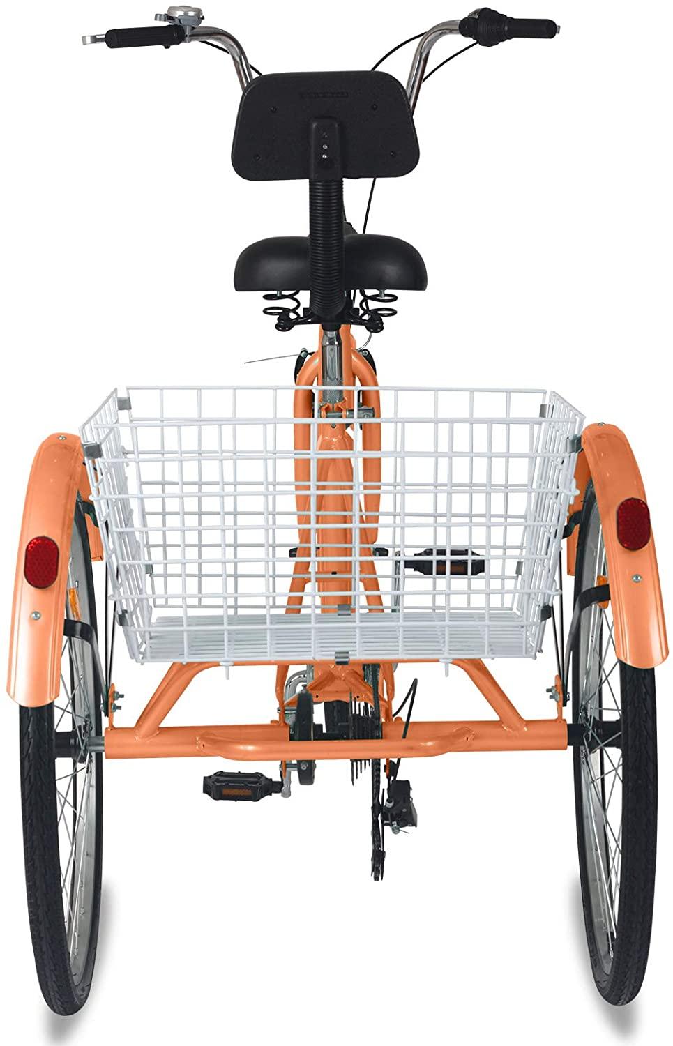 Adult Tricycles, 3 Wheel Bikes for Adults 20/24/26 inch 7 Speed Adult Trikes Bicycles Cruise Trike with Shopping Basket for Seniors, Women, Men (Orange, 26" Wheel/ 7 Speed)