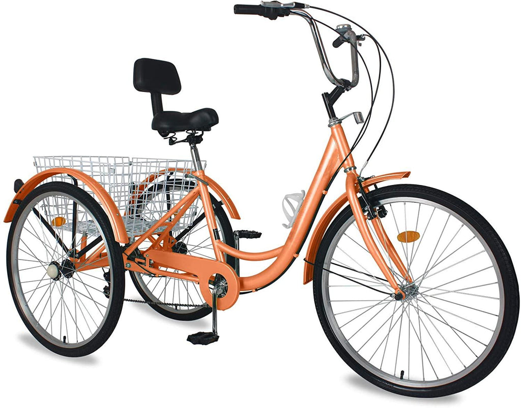 Adult Tricycles, 3 Wheel Bikes for Adults 20/24/26 inch 7 Speed Adult Trikes Bicycles Cruise Trike with Shopping Basket for Seniors, Women, Men (Orange, 26" Wheel/ 7 Speed)
