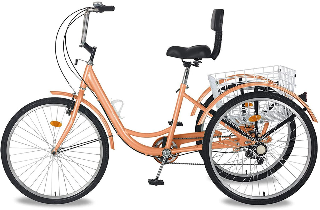 Adult Tricycles, 3 Wheel Bikes for Adults 20/24/26 inch 7 Speed Adult Trikes Bicycles Cruise Trike with Shopping Basket for Seniors, Women, Men (Orange, 26" Wheel/ 7 Speed)