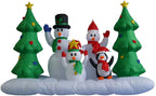 TWO CHRISTMAS PARTY DECORATIONS BUNDLE, Includes 8 Foot Wide Inflatable Snowmen Family with Penguin Christmas Trees, and 8 Foot Long Inflatable Santa Claus on Sleigh with 3 Reindeer and Christmas Tree