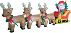 TWO CHRISTMAS PARTY DECORATIONS BUNDLE, Includes 8 Foot Wide Inflatable Snowmen Family with Penguin Christmas Trees, and 8 Foot Long Inflatable Santa Claus on Sleigh with 3 Reindeer and Christmas Tree