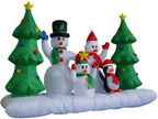 TWO CHRISTMAS PARTY DECORATIONS BUNDLE, Includes 8 Foot Wide Inflatable Snowmen Family with Penguin Christmas Trees, and 8 Foot Long Inflatable Santa Claus on Sleigh with 3 Reindeer and Christmas Tree