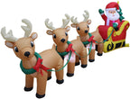 TWO CHRISTMAS PARTY DECORATIONS BUNDLE, Includes 8 Foot Wide Inflatable Snowmen Family with Penguin Christmas Trees, and 8 Foot Long Inflatable Santa Claus on Sleigh with 3 Reindeer and Christmas Tree