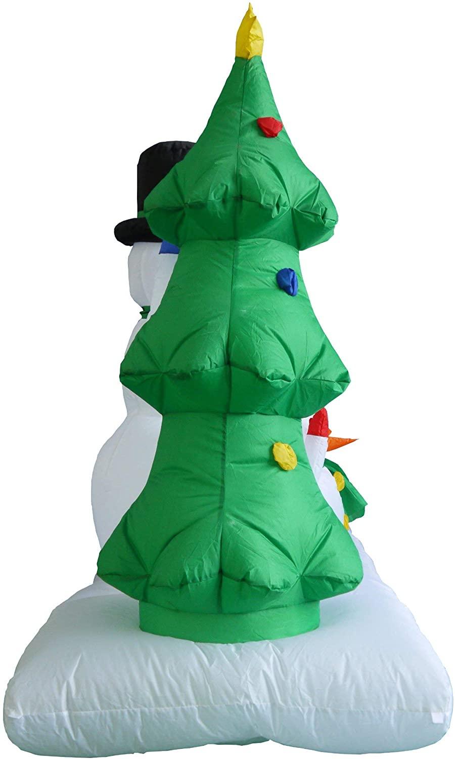TWO CHRISTMAS PARTY DECORATIONS BUNDLE, Includes 8 Foot Wide Inflatable Snowmen Family with Penguin Christmas Trees, and 8 Foot Long Inflatable Santa Claus on Sleigh with 3 Reindeer and Christmas Tree