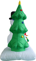 TWO CHRISTMAS PARTY DECORATIONS BUNDLE, Includes 8 Foot Wide Inflatable Snowmen Family with Penguin Christmas Trees, and 8 Foot Long Inflatable Santa Claus on Sleigh with 3 Reindeer and Christmas Tree