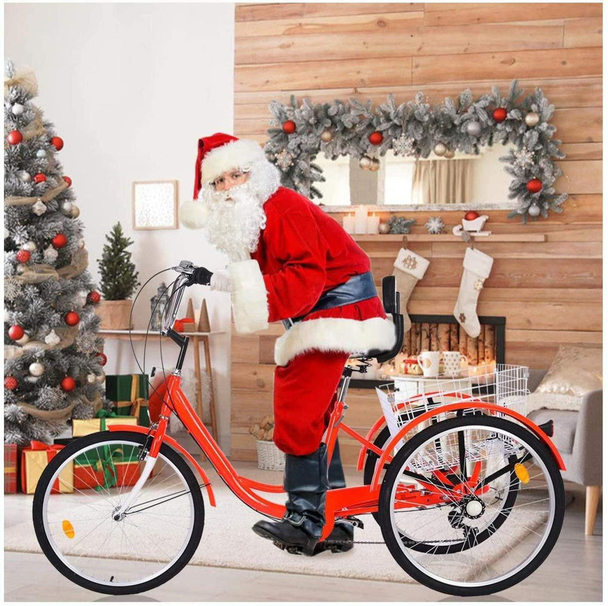 Printasaurus Adult Tricycles 7 Speed, Adult Trikes 24 inch 3 Wheel Bikes, Three-Wheeled Bicycles Cruise Trike with Shopping Basket for Seniors, Women, Men.