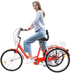 Printasaurus Adult Tricycles 7 Speed, Adult Trikes 24 inch 3 Wheel Bikes, Three-Wheeled Bicycles Cruise Trike with Shopping Basket for Seniors, Women, Men.