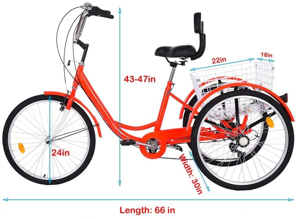 Printasaurus Adult Tricycles 7 Speed, Adult Trikes 24 inch 3 Wheel Bikes, Three-Wheeled Bicycles Cruise Trike with Shopping Basket for Seniors, Women, Men.