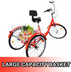 Printasaurus Adult Tricycles 7 Speed, Adult Trikes 24 inch 3 Wheel Bikes, Three-Wheeled Bicycles Cruise Trike with Shopping Basket for Seniors, Women, Men.