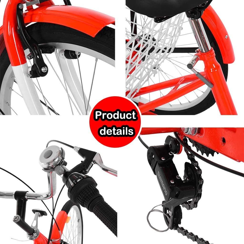 Printasaurus Adult Tricycles 7 Speed, Adult Trikes 24 inch 3 Wheel Bikes, Three-Wheeled Bicycles Cruise Trike with Shopping Basket for Seniors, Women, Men.