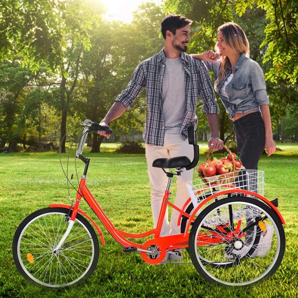 Printasaurus Adult Tricycles 7 Speed, Adult Trikes 24 inch 3 Wheel Bikes, Three-Wheeled Bicycles Cruise Trike with Shopping Basket for Seniors, Women, Men.