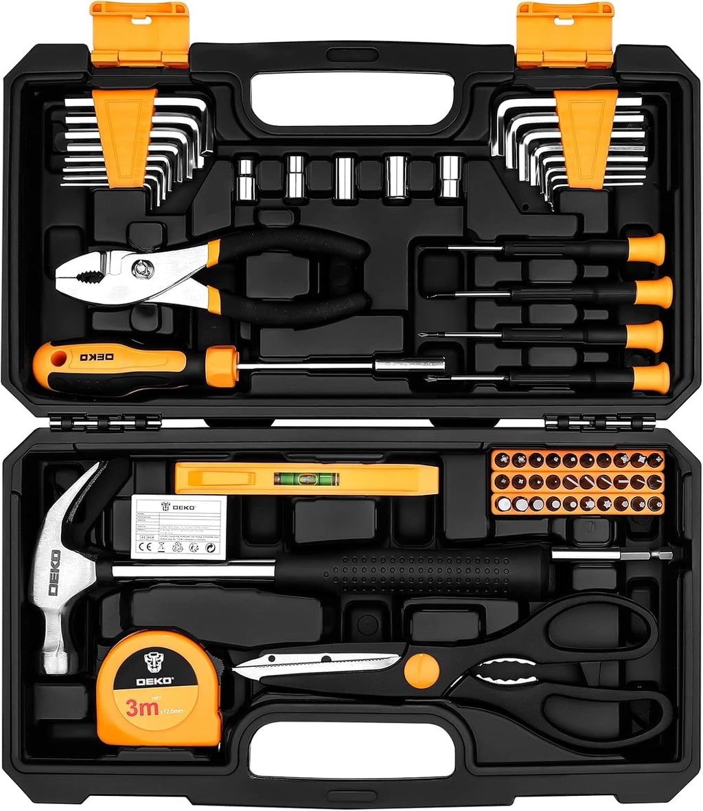 62-Piece Household Tool Set：Small Basic Home Tool Kit with Plastic Toolbox, Hand Tools with StoraCase