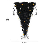 7 ft. Upside Down Halloween Artificial Christmas Tree Black with 400 Purple LED Lights