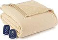 Shavel Home Products Micro Flannel Reverse to Sherpa Electric Heated Blanket  Chino  Full