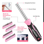 Pink Tool Set, 277 PCS Home Repairing Tool Kit, Pink Tool Bag with 13-Inch Wide Mouth Open StoraBag, Portable Home Tool Kit Including Hammer, Screwdriver, and Household Tools - Pink Ribbon