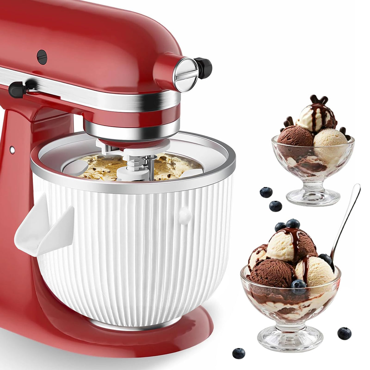 Ice Cream Maker Attachment for , Fits  4.5/5QT & 6QT Mixers, Frozen Ice Cream & Sorbet Gelato Maker, 2 Quart, White