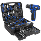 Tool Set with 8V Cordless Drill, 369-Piece Home Tool Kit with Drill Driver, Toolbox StoraCase with Drawer, General Household Tools for Home Repairs and DIY, Handyman (Blue)