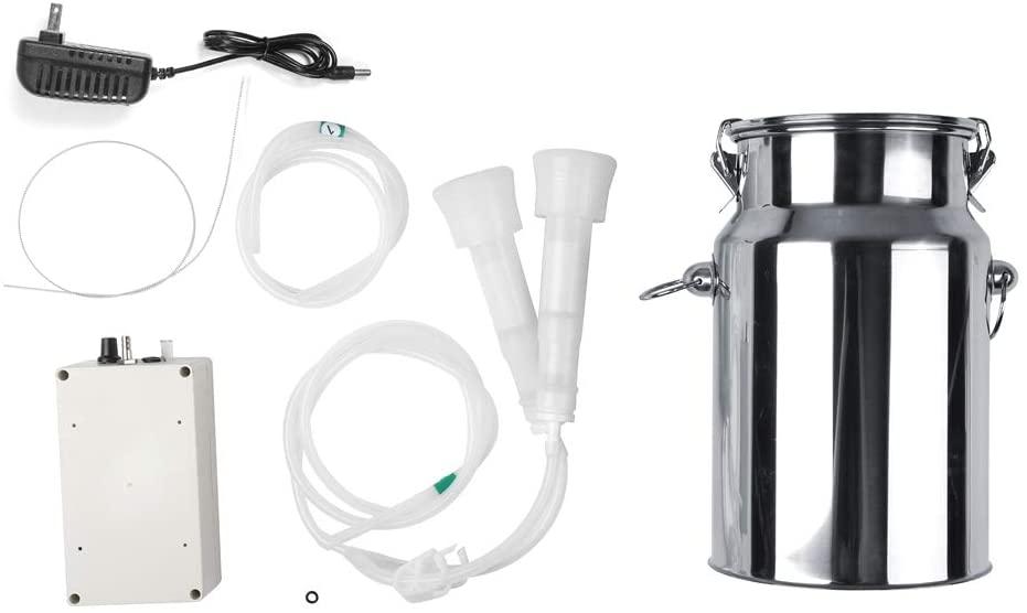 electric milking machine, 7l portable automatic pulsation vacuum pump milker with 2 teat cups &amp; stainless steel bucket, food grade goat milking machine for goat, cow, sheep, farm, livestock(#1)