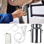 electric milking machine, 7l portable automatic pulsation vacuum pump milker with 2 teat cups &amp; stainless steel bucket, food grade goat milking machine for goat, cow, sheep, farm, livestock(#1)
