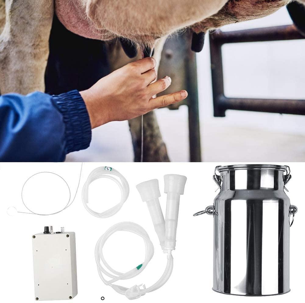 electric milking machine, 7l portable automatic pulsation vacuum pump milker with 2 teat cups &amp; stainless steel bucket, food grade goat milking machine for goat, cow, sheep, farm, livestock(#1)