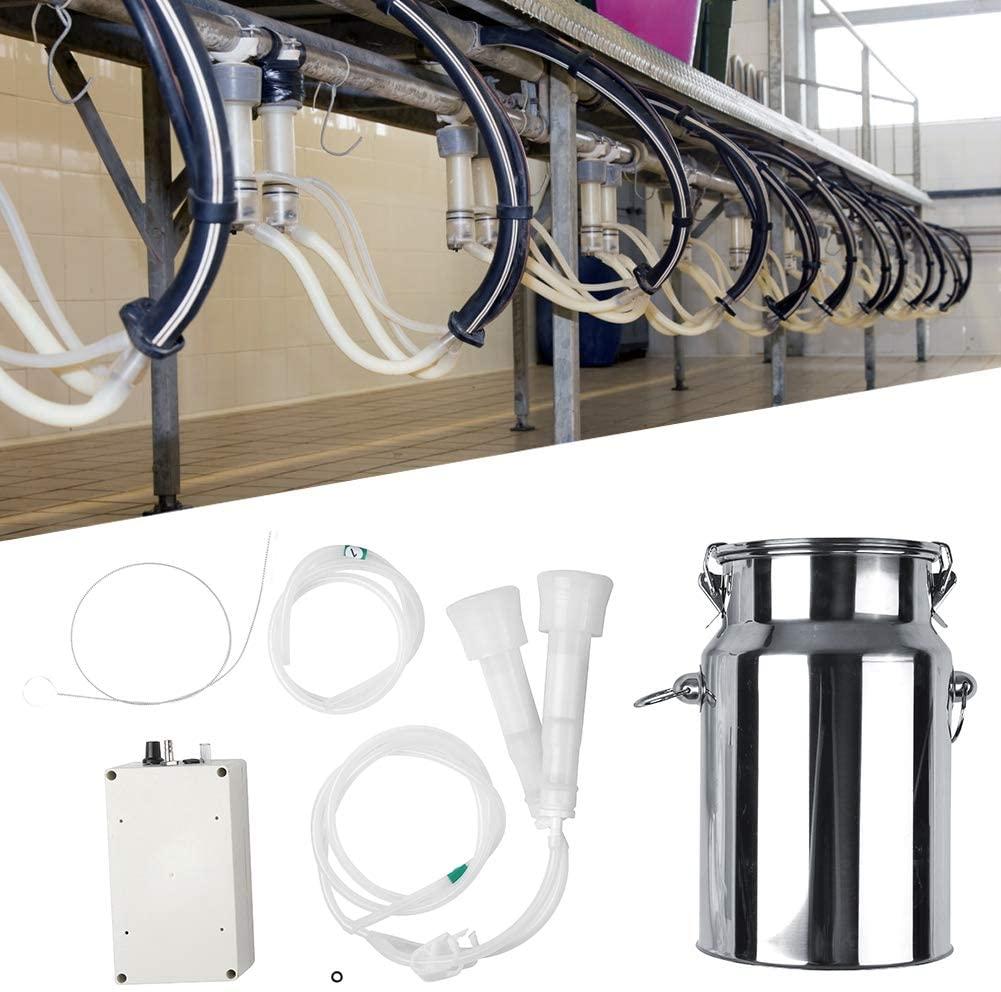 electric milking machine, 7l portable automatic pulsation vacuum pump milker with 2 teat cups &amp; stainless steel bucket, food grade goat milking machine for goat, cow, sheep, farm, livestock(#1)