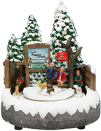 ZMDZA Miniature Resin Christmas Scene Lighted Animated Rotating Santa Claus with Colorful Light Music Box Holiday Decoration