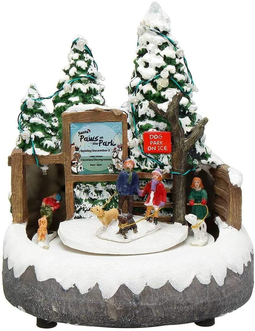 ZMDZA Miniature Resin Christmas Scene Lighted Animated Rotating Santa Claus with Colorful Light Music Box Holiday Decoration