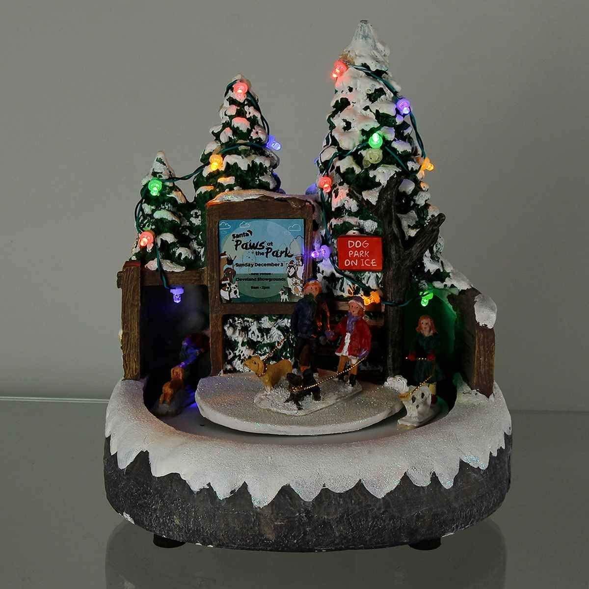 ZMDZA Miniature Resin Christmas Scene Lighted Animated Rotating Santa Claus with Colorful Light Music Box Holiday Decoration