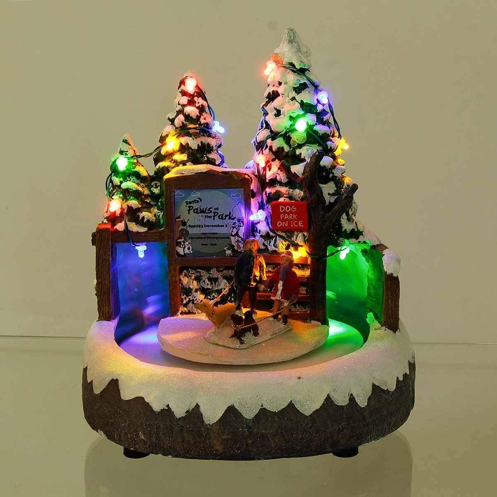 ZMDZA Miniature Resin Christmas Scene Lighted Animated Rotating Santa Claus with Colorful Light Music Box Holiday Decoration