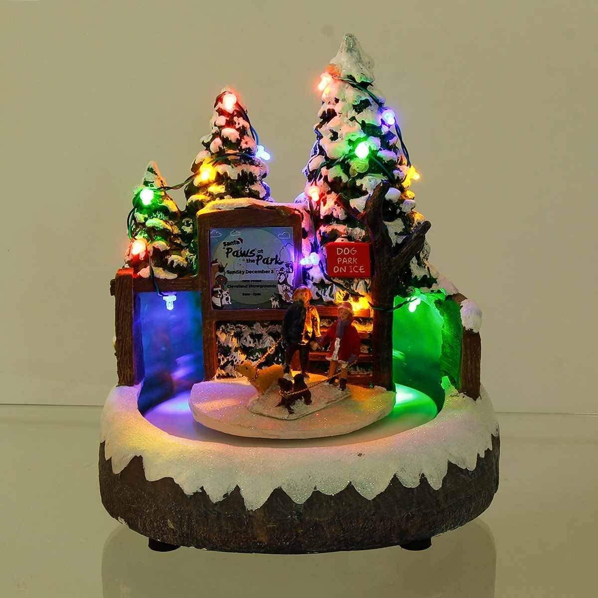 ZMDZA Miniature Resin Christmas Scene Lighted Animated Rotating Santa Claus with Colorful Light Music Box Holiday Decoration