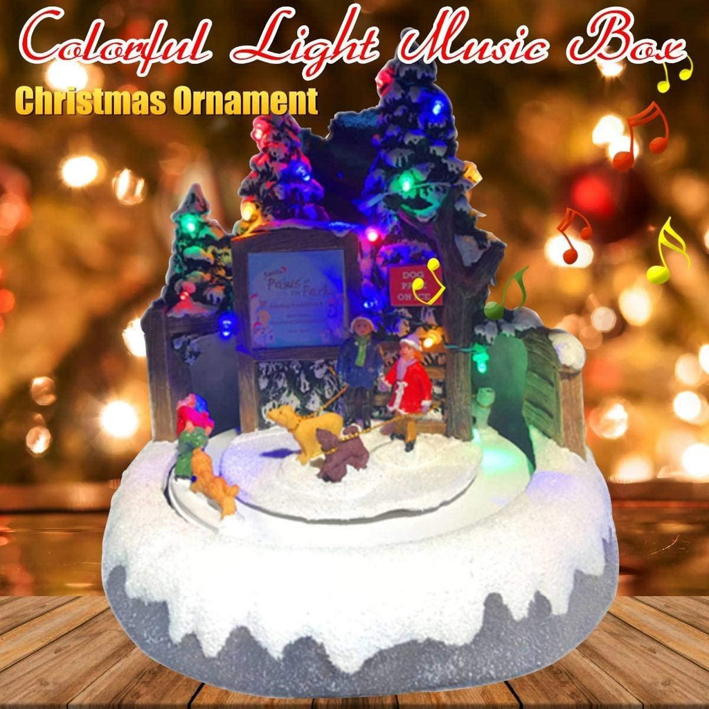 ZMDZA Miniature Resin Christmas Scene Lighted Animated Rotating Santa Claus with Colorful Light Music Box Holiday Decoration