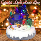 ZMDZA Miniature Resin Christmas Scene Lighted Animated Rotating Santa Claus with Colorful Light Music Box Holiday Decoration
