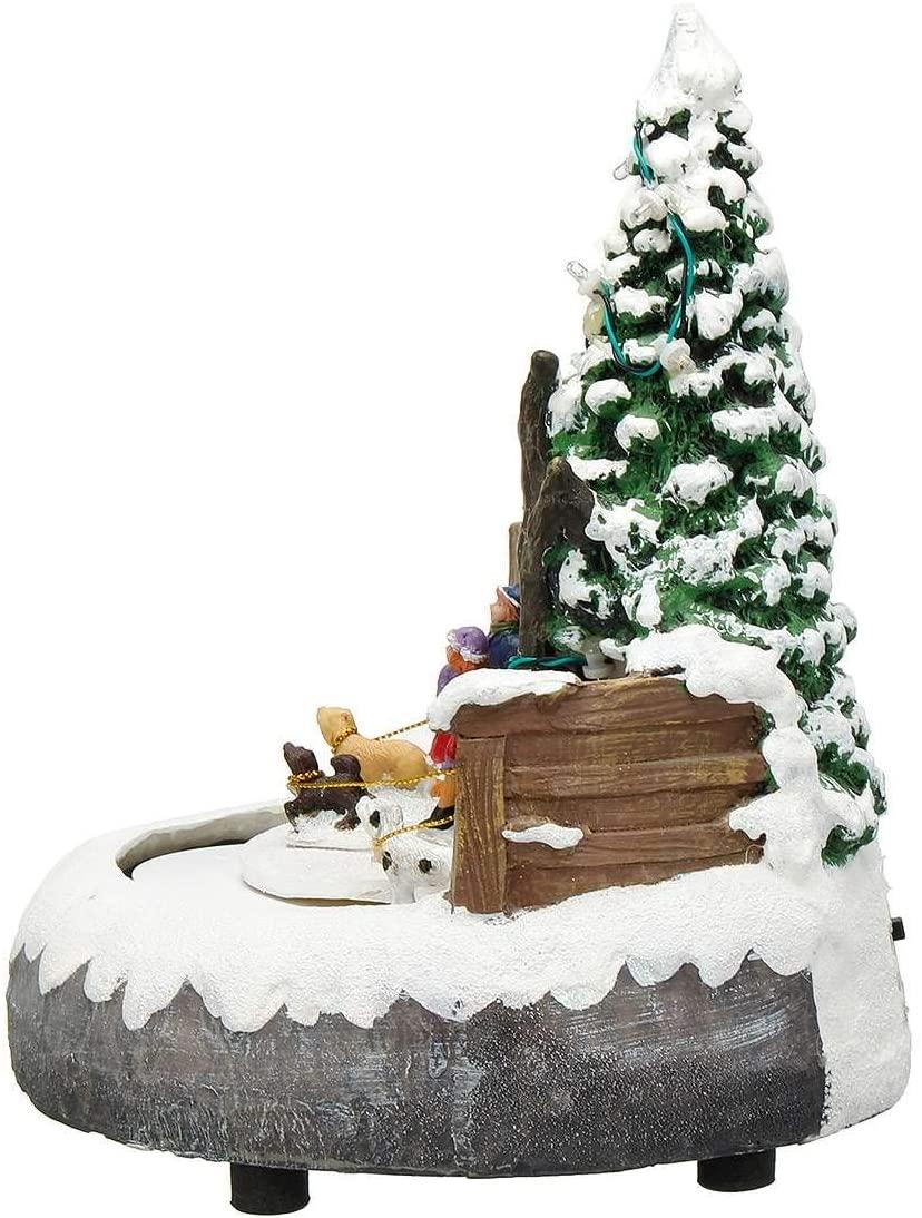ZMDZA Miniature Resin Christmas Scene Lighted Animated Rotating Santa Claus with Colorful Light Music Box Holiday Decoration