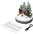 ZMDZA Miniature Resin Christmas Scene Lighted Animated Rotating Santa Claus with Colorful Light Music Box Holiday Decoration