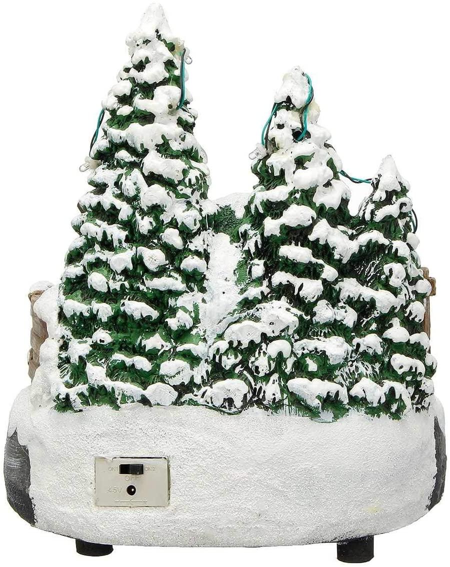 ZMDZA Miniature Resin Christmas Scene Lighted Animated Rotating Santa Claus with Colorful Light Music Box Holiday Decoration