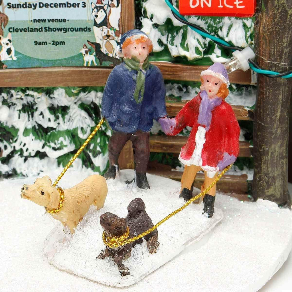 ZMDZA Miniature Resin Christmas Scene Lighted Animated Rotating Santa Claus with Colorful Light Music Box Holiday Decoration