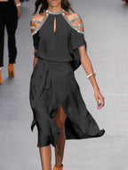 Fashion off-shoulder color matching dress