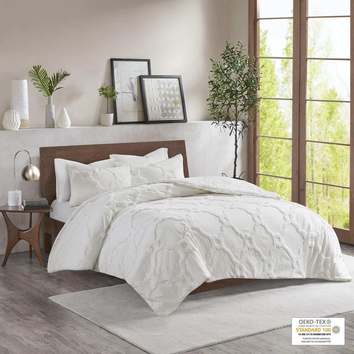 Home Essence Leena 3 piece Tufted Cotton Comforter set, King/Cal King, White