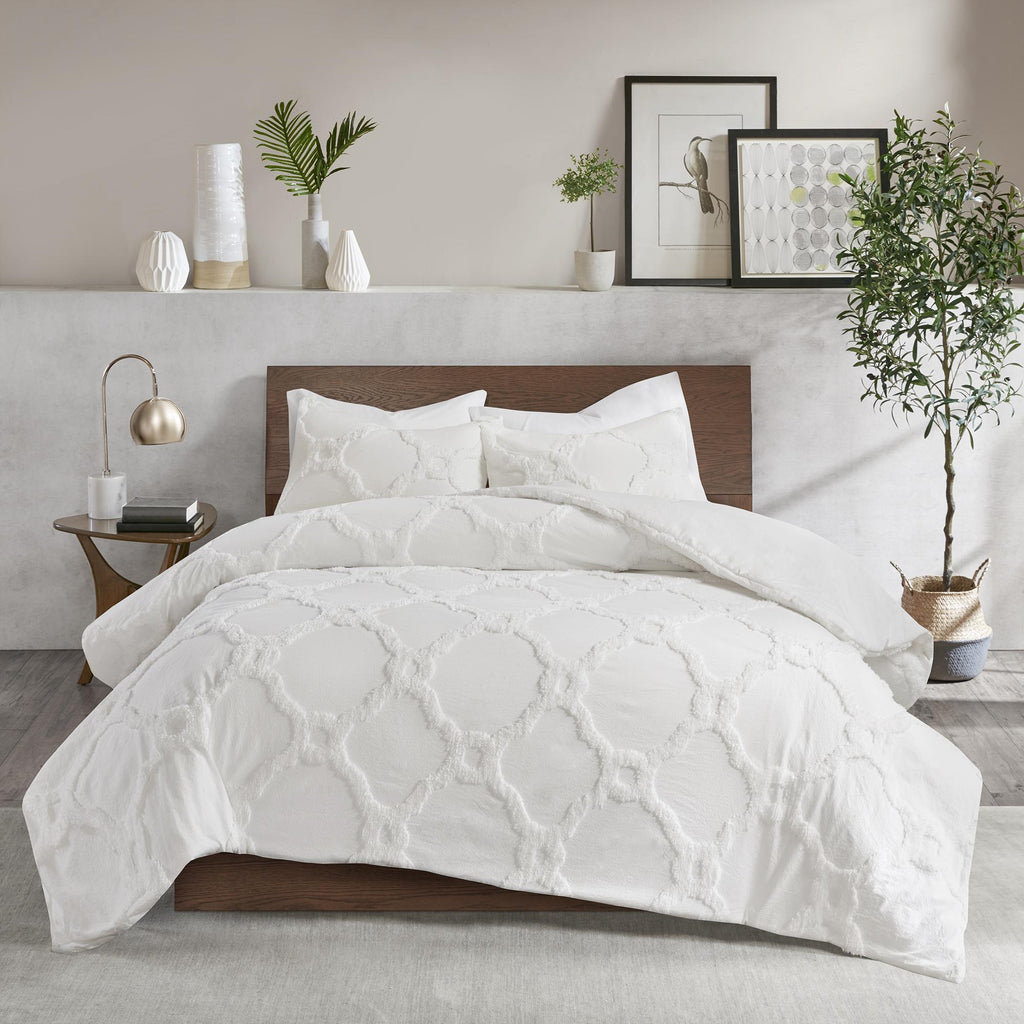 Home Essence Leena 3 piece Tufted Cotton Comforter set, King/Cal King, White