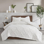 Home Essence Leena 3 piece Tufted Cotton Comforter set, King/Cal King, White