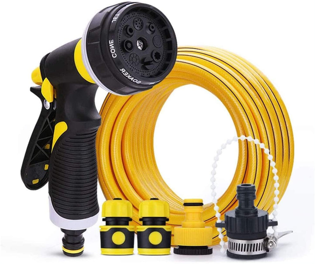 HTTJDY Garden Hose Spray Gun,8 Function Spray Nozzle with Water Hose Pipe,Labor-Saving Buckle Design and Rubberized Handle Garden Hose Nozzle,for Watering Lawns,Washing Cars & Pets