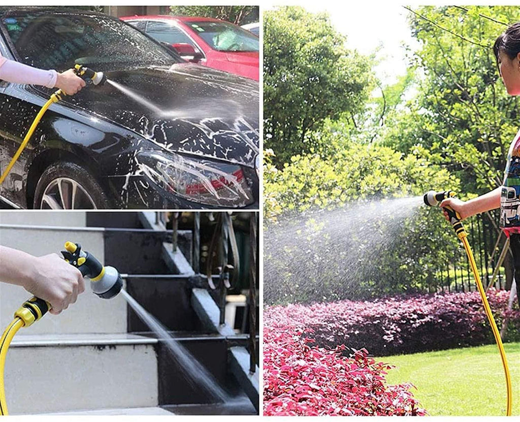HTTJDY Garden Hose Spray Gun,8 Function Spray Nozzle with Water Hose Pipe,Labor-Saving Buckle Design and Rubberized Handle Garden Hose Nozzle,for Watering Lawns,Washing Cars & Pets