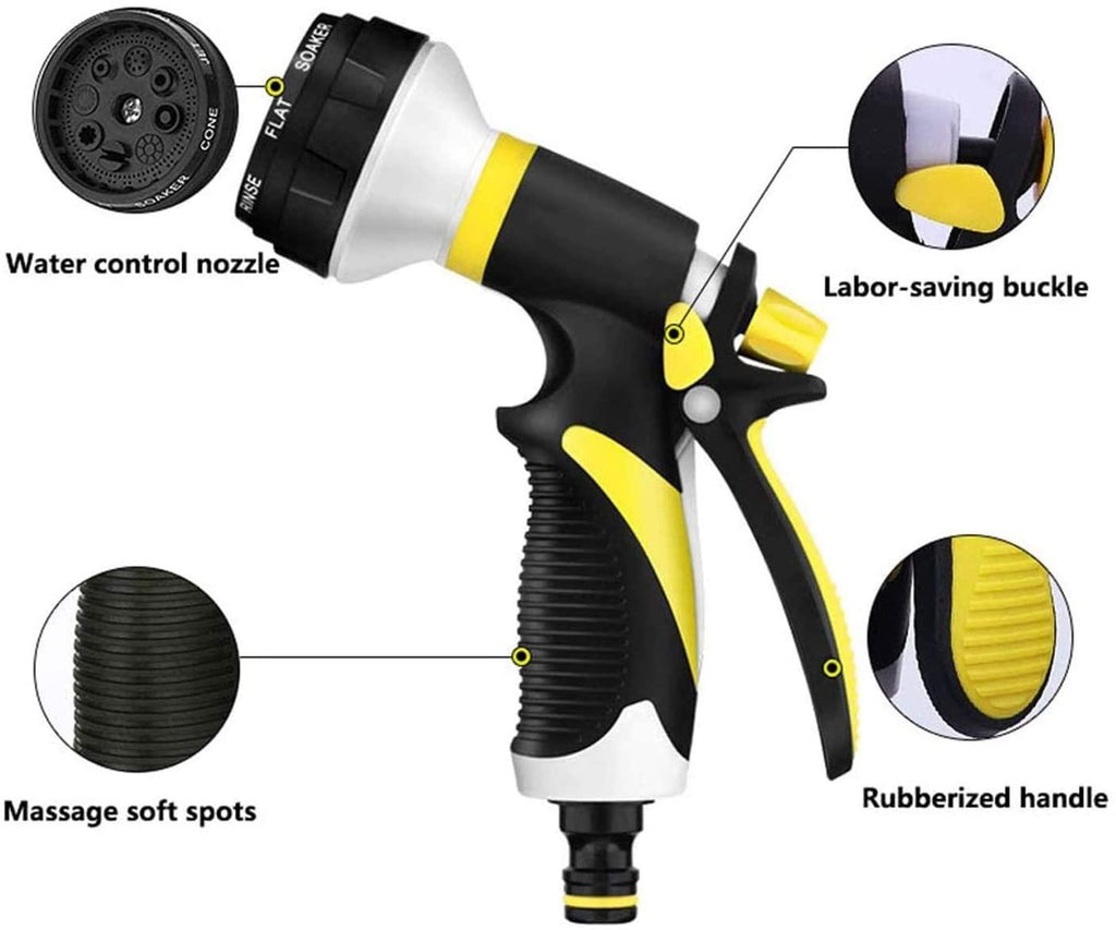 HTTJDY Garden Hose Spray Gun,8 Function Spray Nozzle with Water Hose Pipe,Labor-Saving Buckle Design and Rubberized Handle Garden Hose Nozzle,for Watering Lawns,Washing Cars & Pets