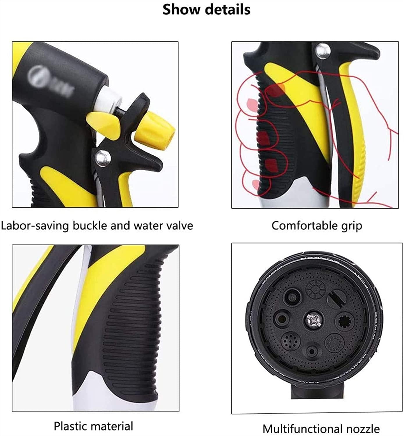 HTTJDY Garden Hose Spray Gun,8 Function Spray Nozzle with Water Hose Pipe,Labor-Saving Buckle Design and Rubberized Handle Garden Hose Nozzle,for Watering Lawns,Washing Cars & Pets