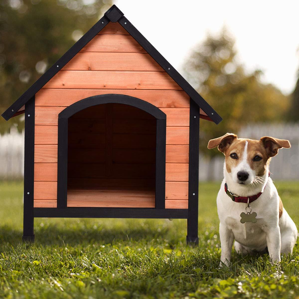 PETSJOY Pet Cat Dog House, Wooden Dog Cat Room Shelter, Weatherproof Puppy House Kitty Condo Room with Raised Roof for Indoor and Outdoor Use, Feral Insulated Pet House