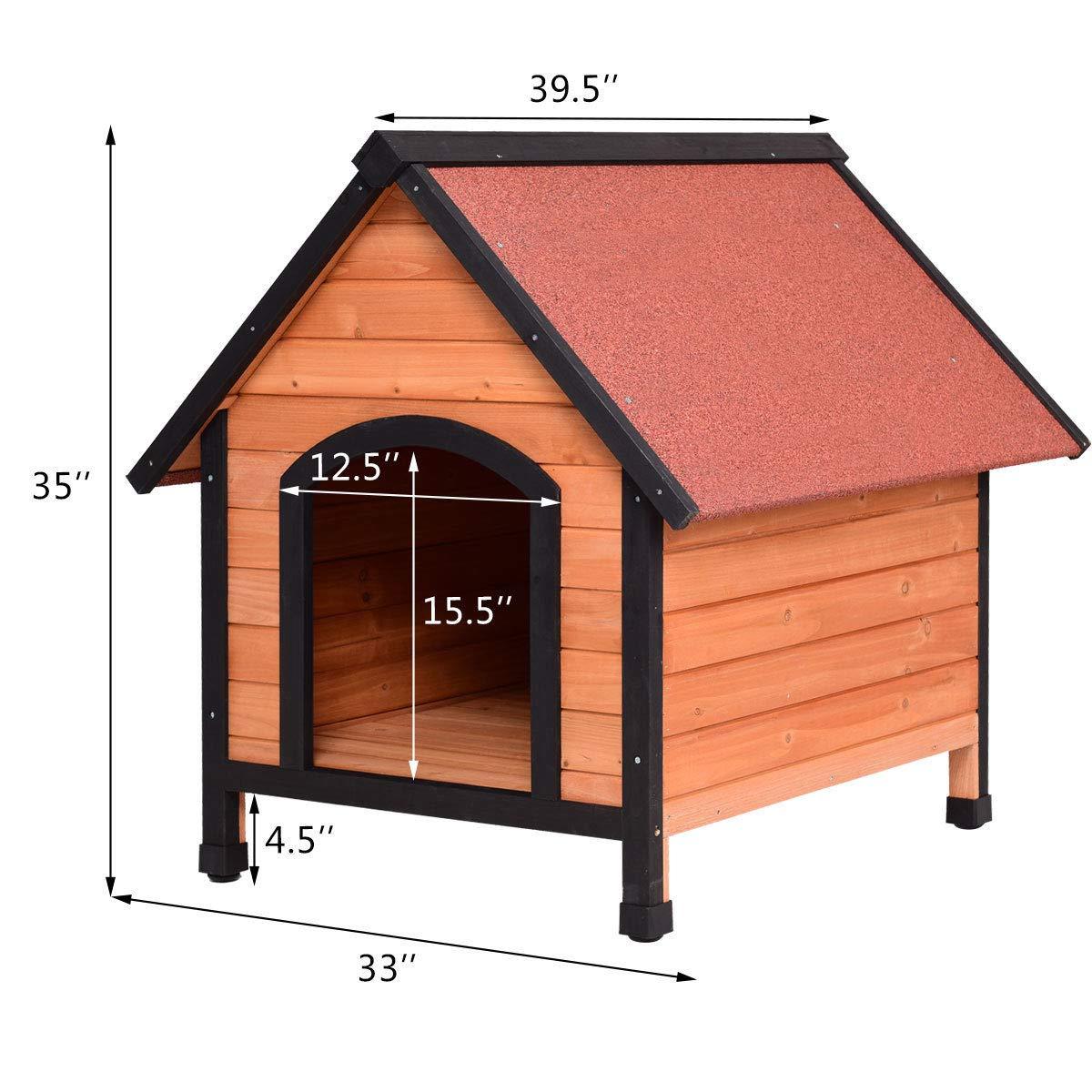 PETSJOY Pet Cat Dog House, Wooden Dog Cat Room Shelter, Weatherproof Puppy House Kitty Condo Room with Raised Roof for Indoor and Outdoor Use, Feral Insulated Pet House